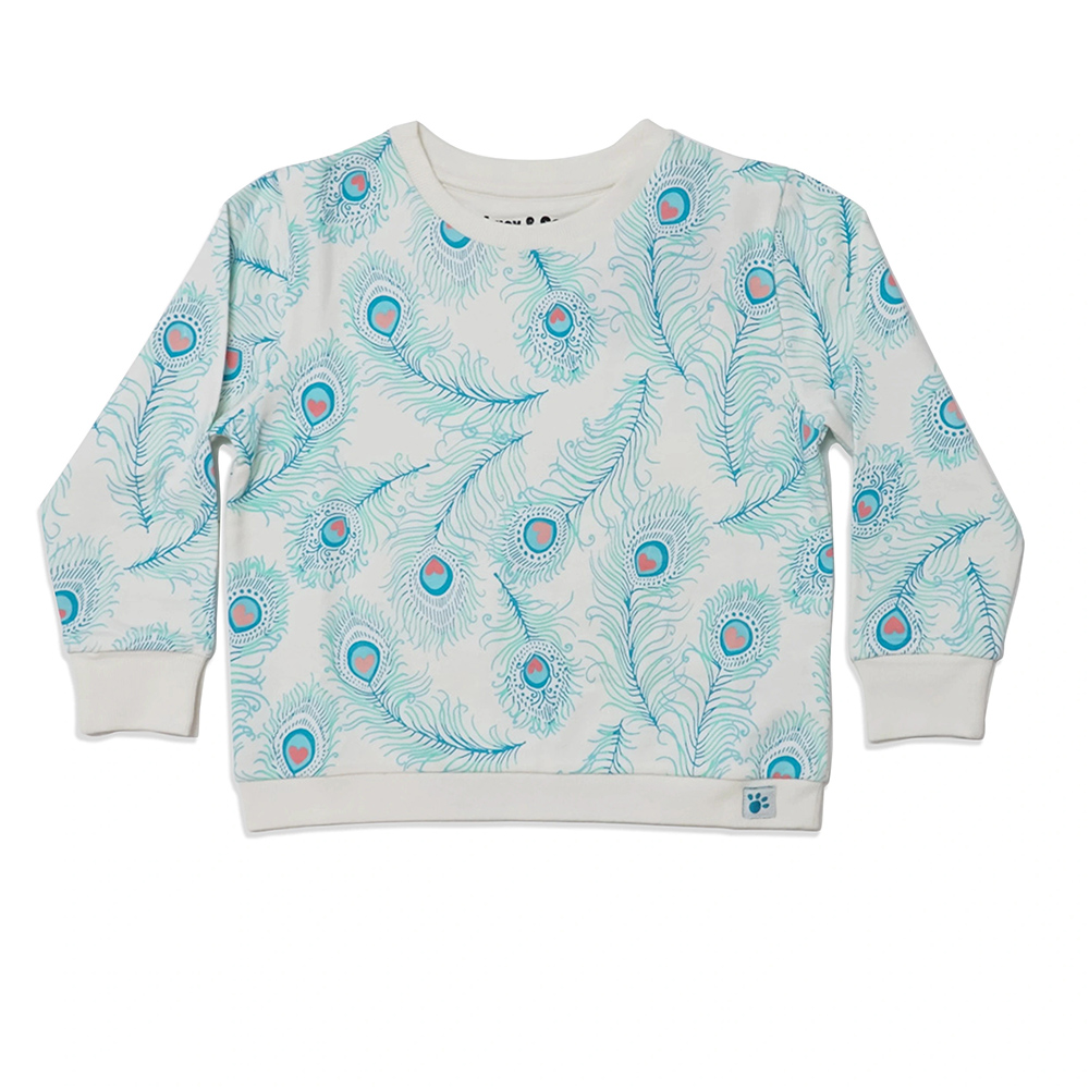 Lucy & Sam Kids Crew Neck Peacock Sweatshirt - White