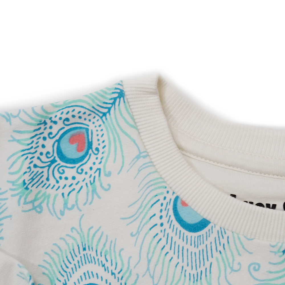 Lucy & Sam Kids Crew Neck Peacock Sweatshirt - White
