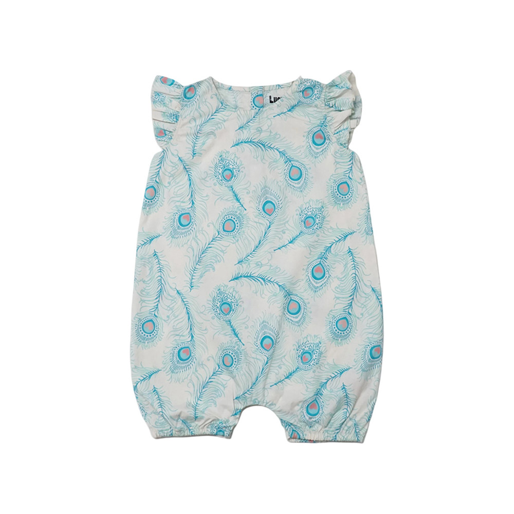 Lucy & Sam Girl's Peacock Woven Frill Romper - White