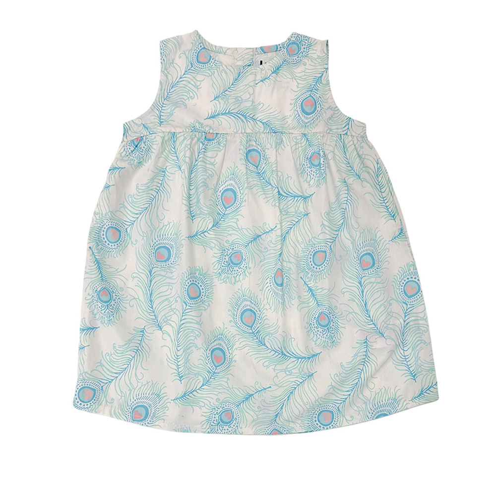 Lucy & Sam Girl's Peacock Woven Swing Dress - White