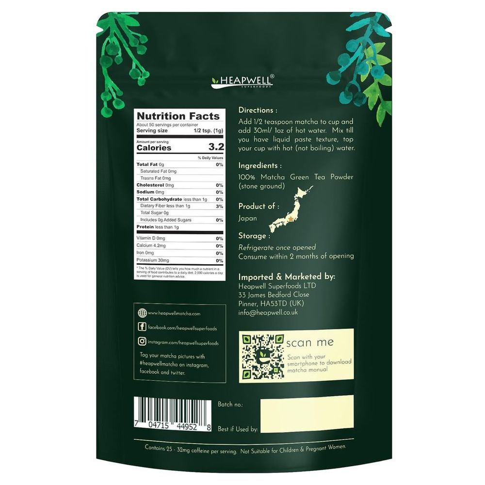 Heapwell Superfoods - Japanese Premium Grade Matcha Green Tea Powder - 50 gm
