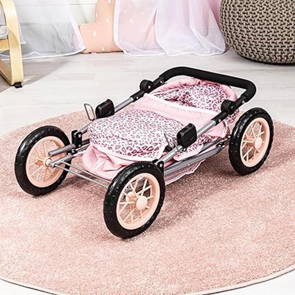 Bayer - Trendy Baby Doll's Printed Stroller Pram With Bag - Pink - 3 Pc Set