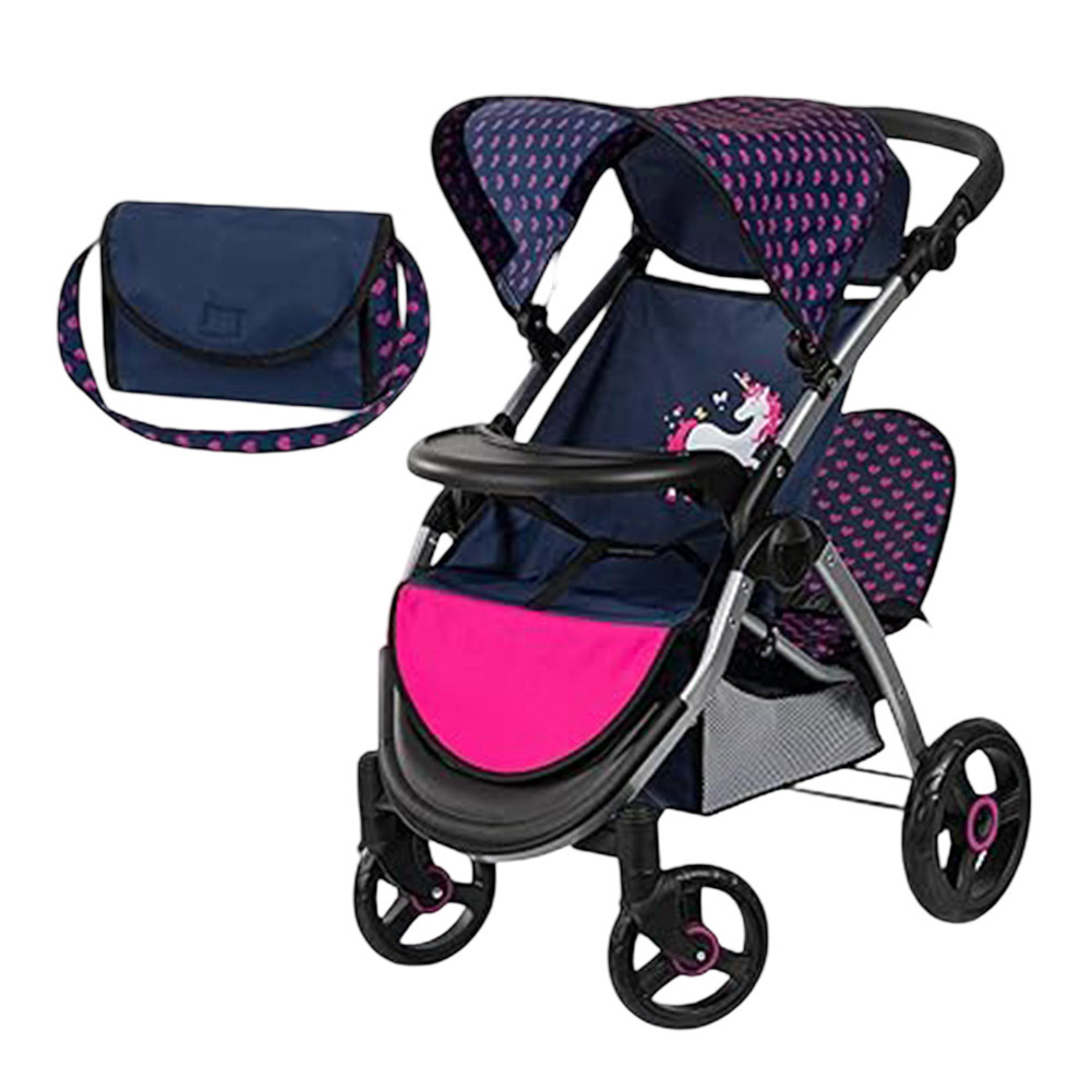 Bayer - New Twin Baby Doll's Stroller Pram With Bag - Unicorn