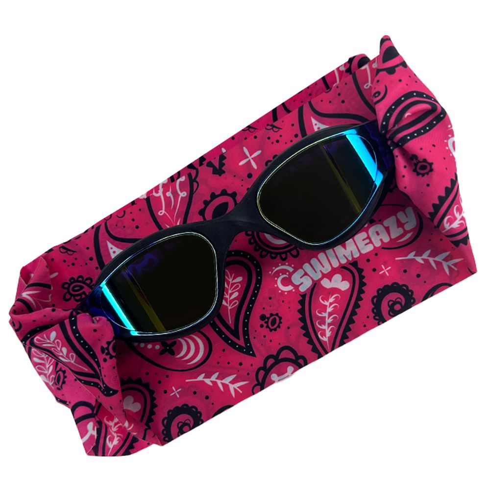Swimeazy - Pink Bandana Headband And Goggle With Mirror Lenses