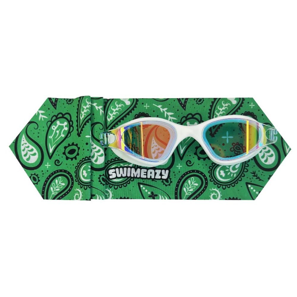 Swimeazy - Green Bandana Headband And Goggle With Mirror Lenses