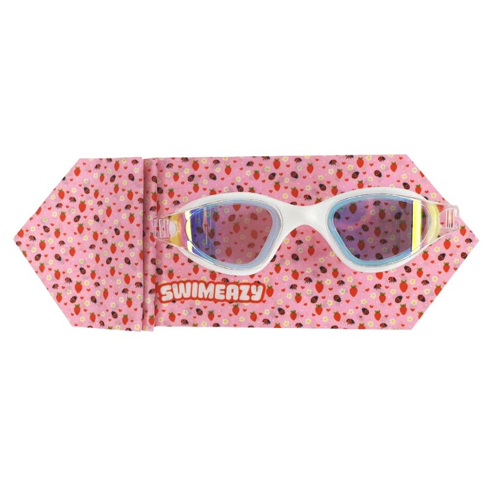 Swimeazy - Strawberry Pop Headband And White Goggle With Mirror Lenses