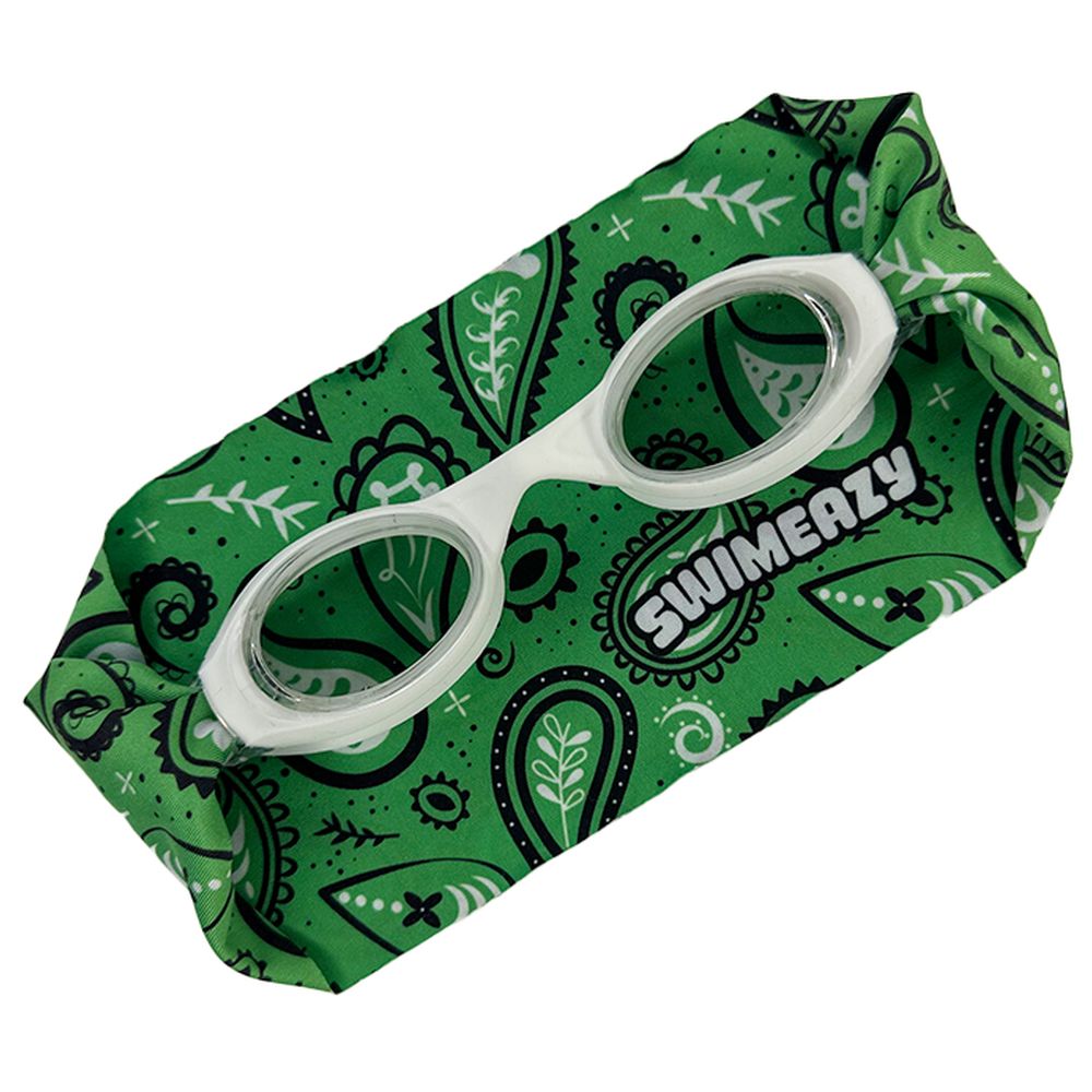 Swimeazy - Green Bandana Headband And White Goggle With Transparent Lenses