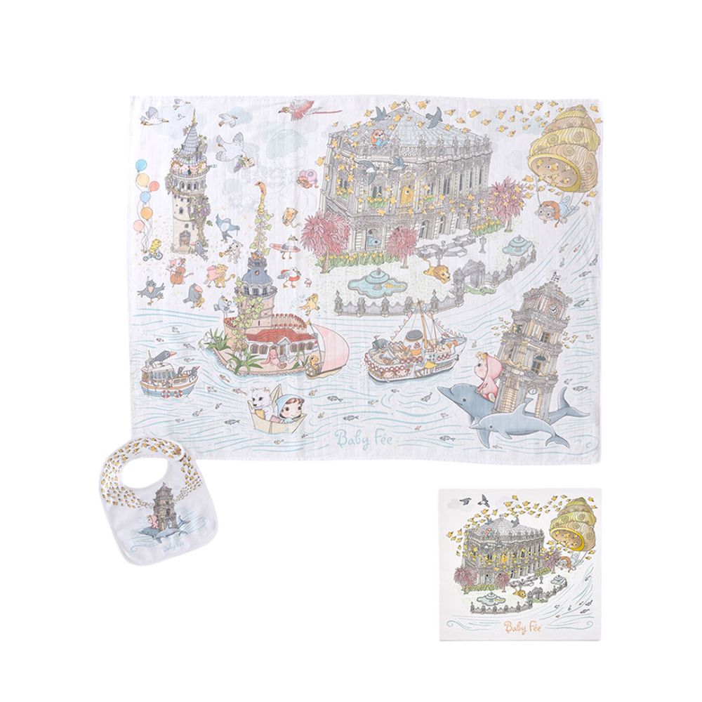 Baby Fee Istanbul Muslin Blanket & Bib Gift Set