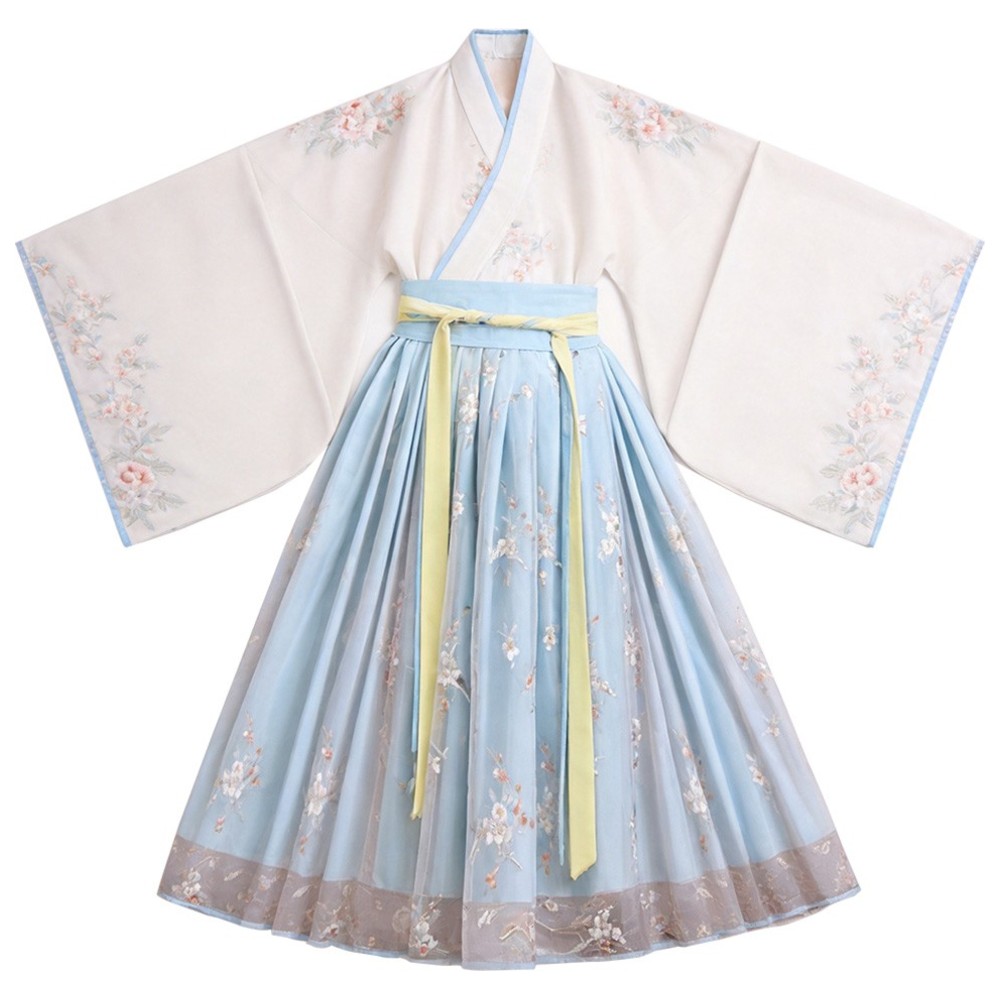 Liangsanzhi - Girl's Ancient Chinese Hanfu High-Waisted Fairy Costume Dress - Blue