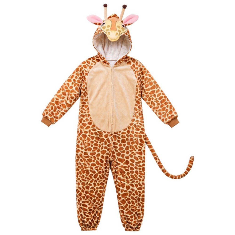 Liangsanzhi - Kids Giraffe Hooded Plush Costume Jumpsuit - Brown