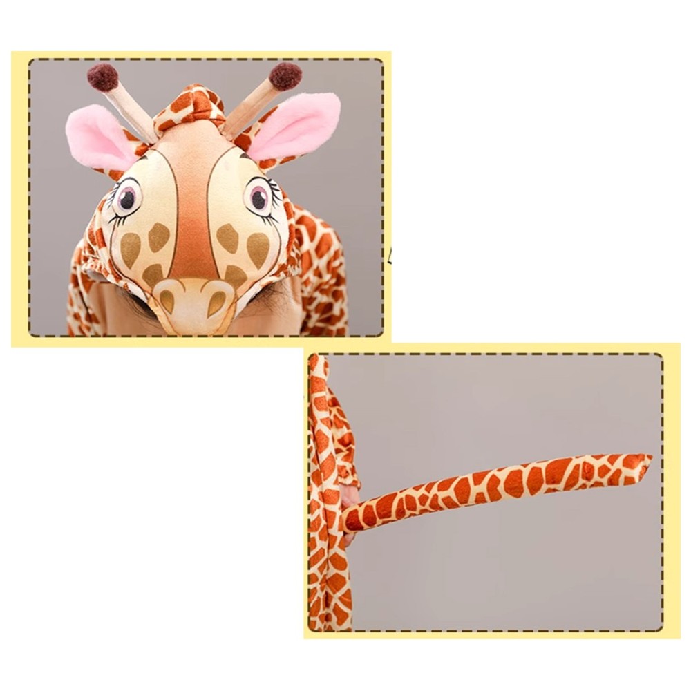Liangsanzhi - Kids Giraffe Hooded Plush Costume Jumpsuit - Brown