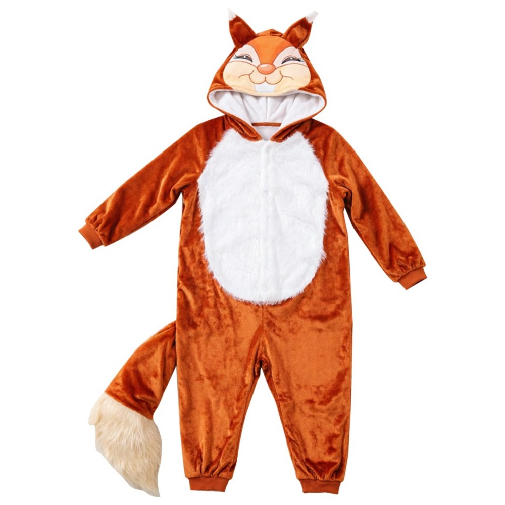 Liangsanzhi - Kids Squirrel Hooded Plush Costume Jumpsuit - Orange