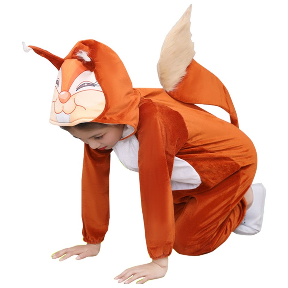 Liangsanzhi - Kids Squirrel Hooded Plush Costume Jumpsuit - Orange