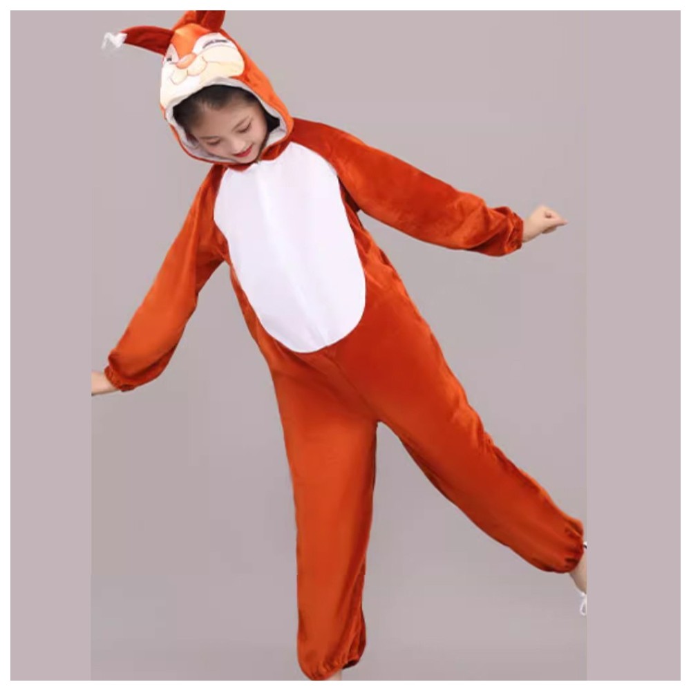 Liangsanzhi - Kids Squirrel Hooded Plush Costume Jumpsuit - Orange