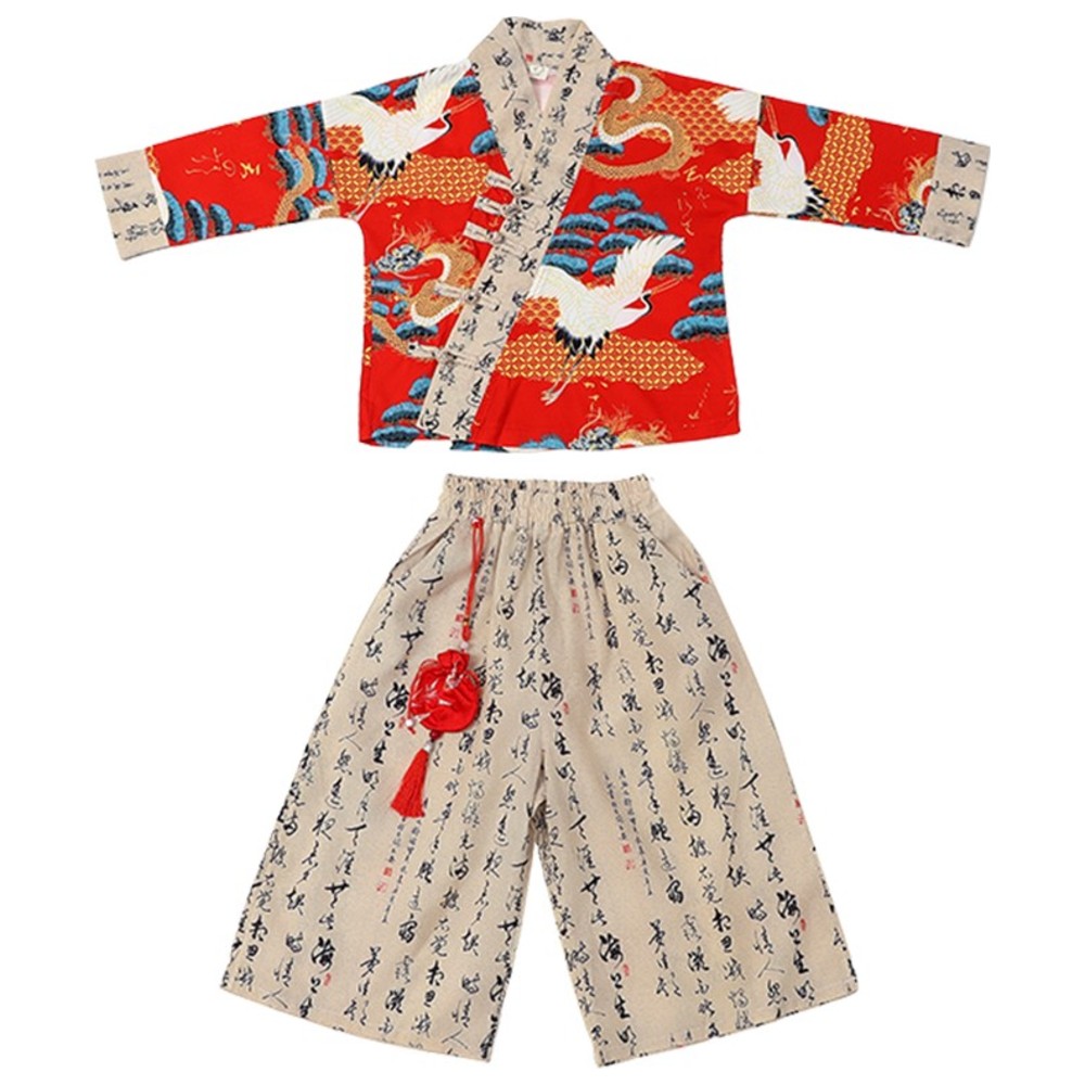 Liangsanzhi - 2pc-Set - Boy's Traditional Chinese Hanfu Shirt And Wide-Leg Pants
