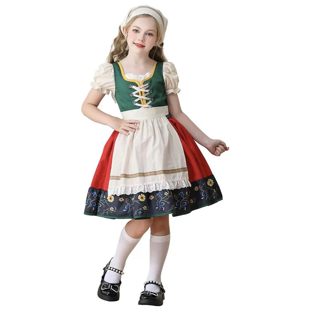 Liangsanzhi - 4pc-Set - Girl's Bavarian Oktoberfest Costume Dress With Headband, Apron And Socks