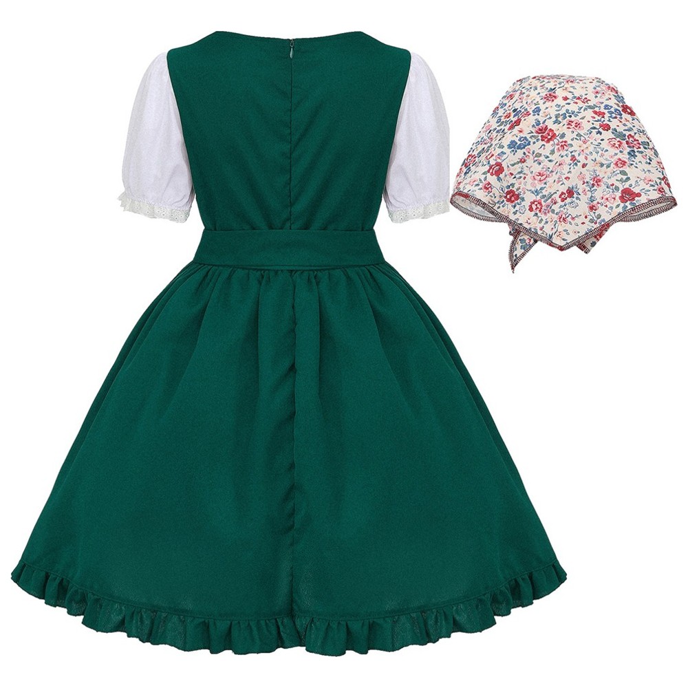 Liangsanzhi - 2pc-Set - Girl's Floral Bavarian Dirndl Festival Costume With Bonnet