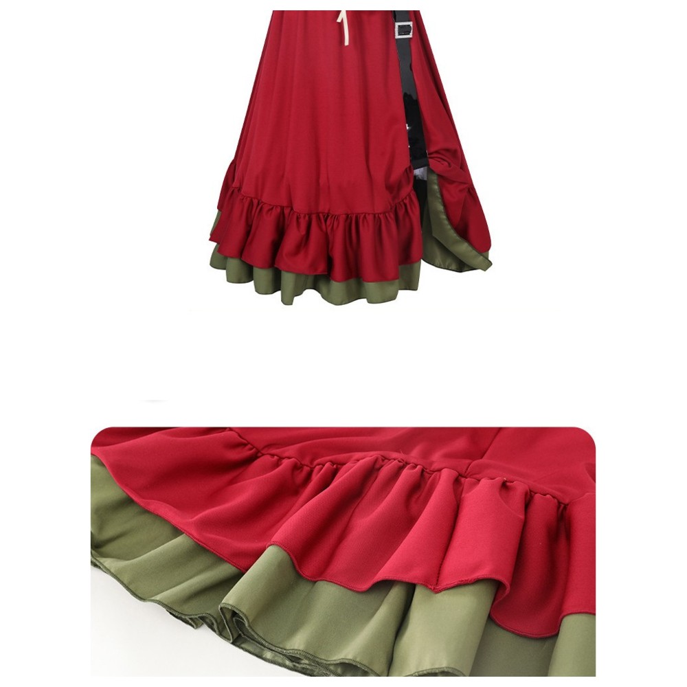 Liangsanzhi - 3pc-Set - Girl's Bavarian Dirndl Top With Skirt And Headscarf - Red/Green