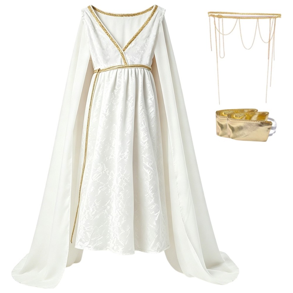 Liangsanzhi - 3pc-Set - Girl's Ancient Greek Goddess Costume With Headpiece And Arm Bands - White