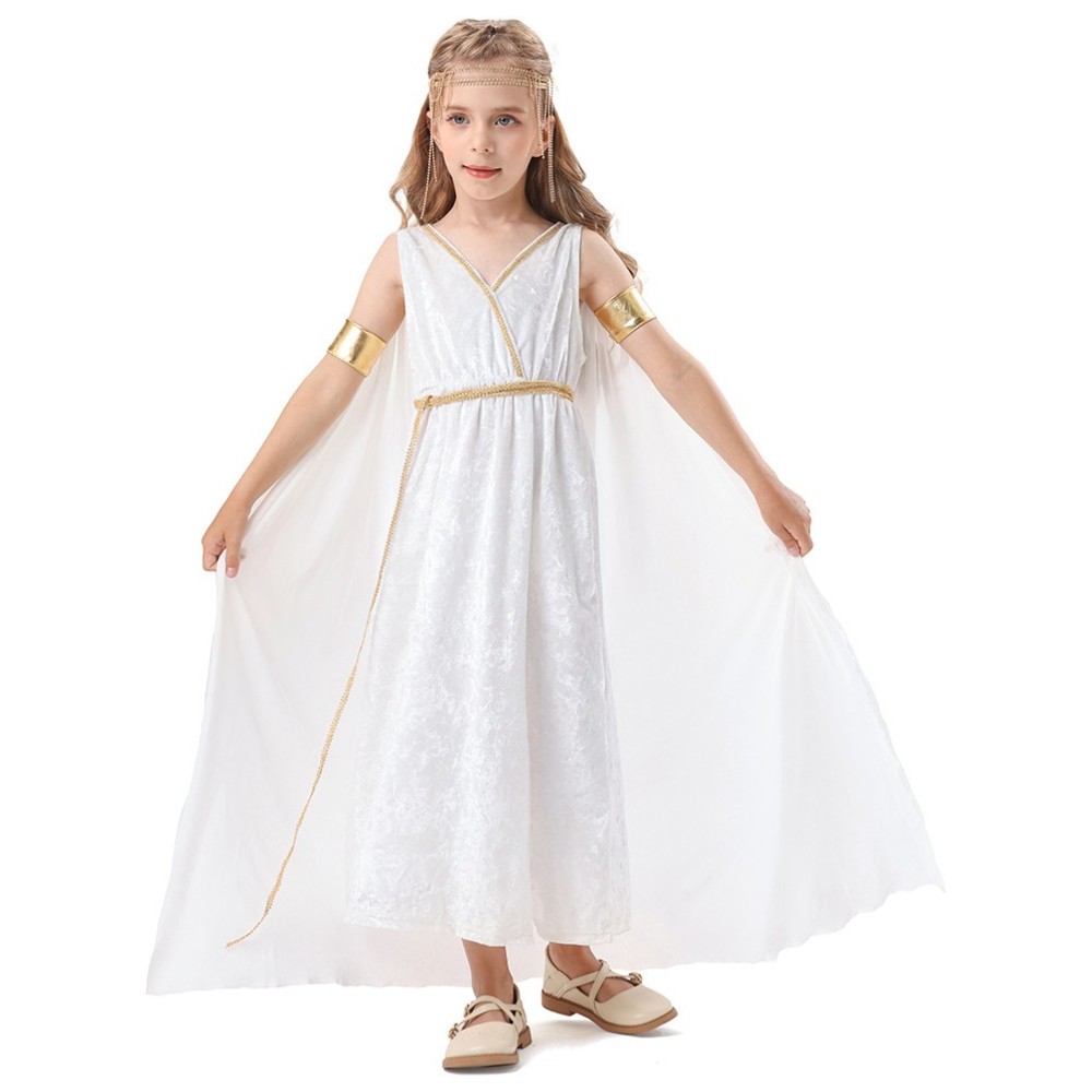 Liangsanzhi - 3pc-Set - Girl's Ancient Greek Goddess Costume With Headpiece And Arm Bands - White