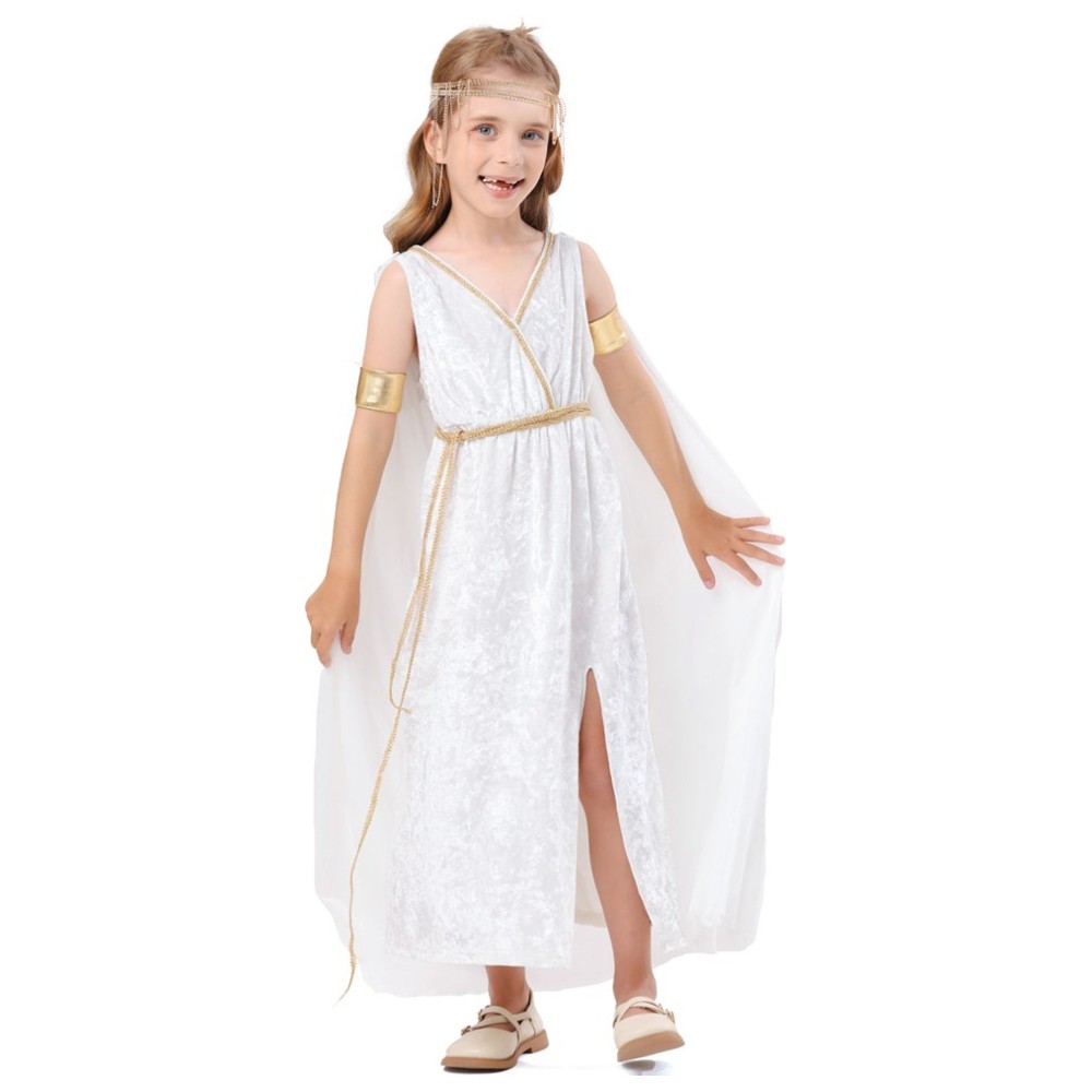 Liangsanzhi - 3pc-Set - Girl's Ancient Greek Goddess Costume With Headpiece And Arm Bands - White