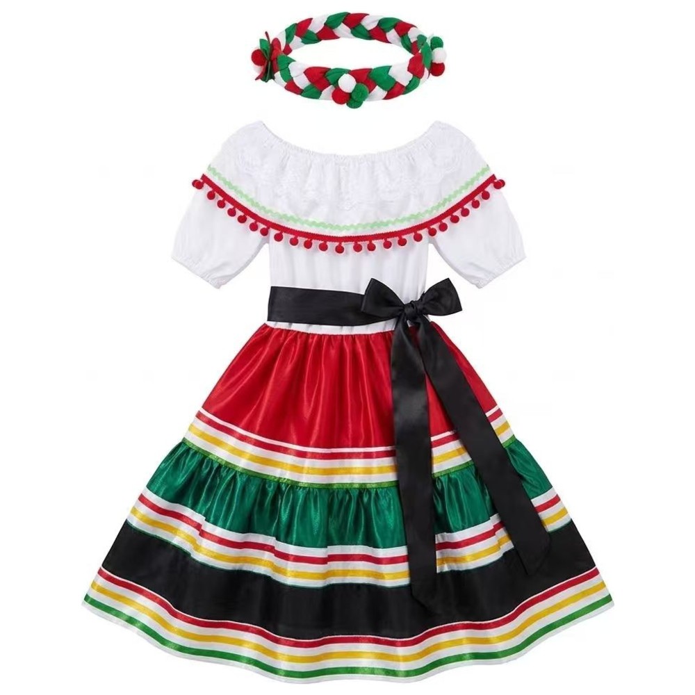 Liangsanzhi - 3pc-Set - Girl's Mexican Traditional Long Costume Dress