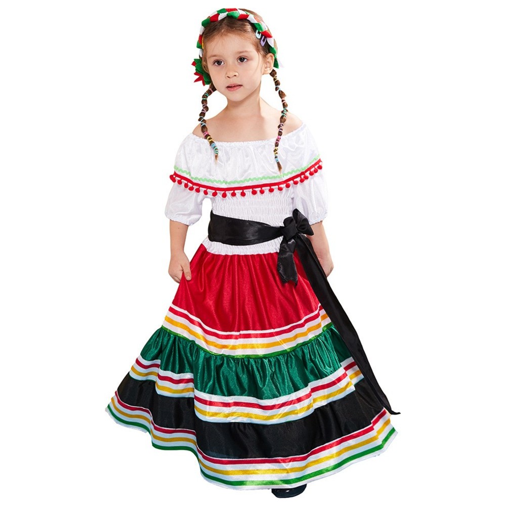 Liangsanzhi - 3pc-Set - Girl's Mexican Traditional Long Costume Dress