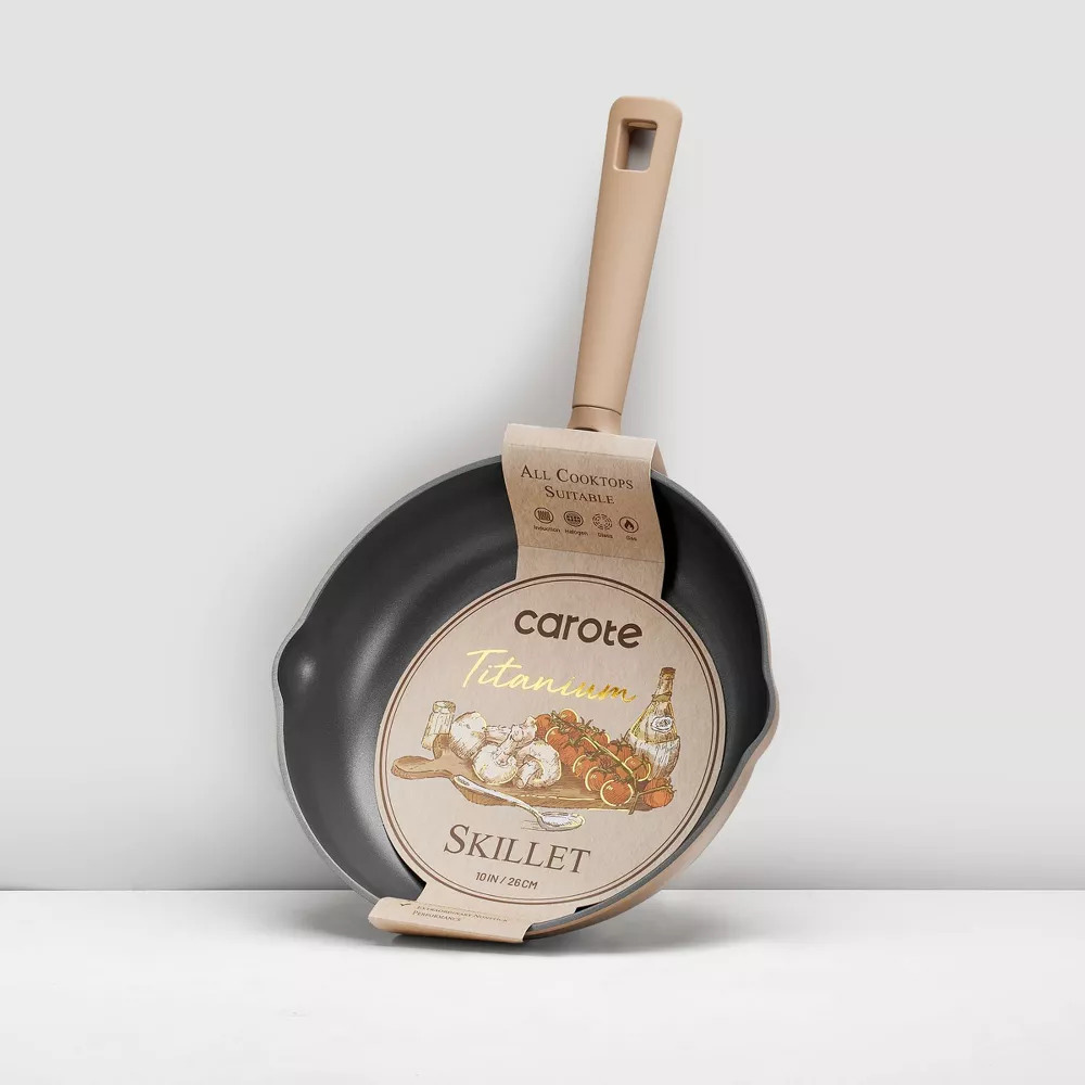 Carote - Nonstick Fry Pan With Pour Spout - Taupe - 10-Inch