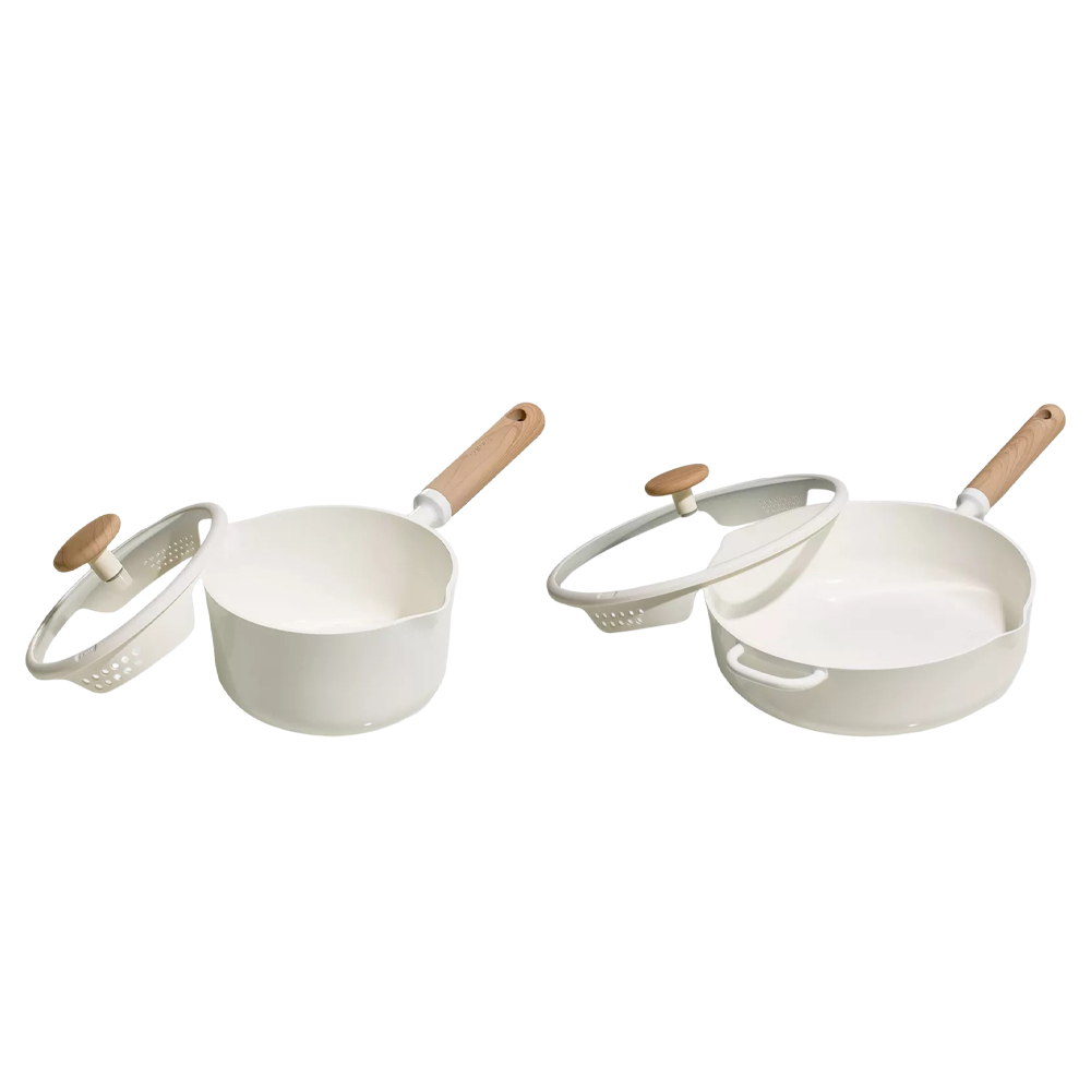 Carote - Ceramic Nonstick Saute Pan With Dual-Size Strainer Lid - Cream