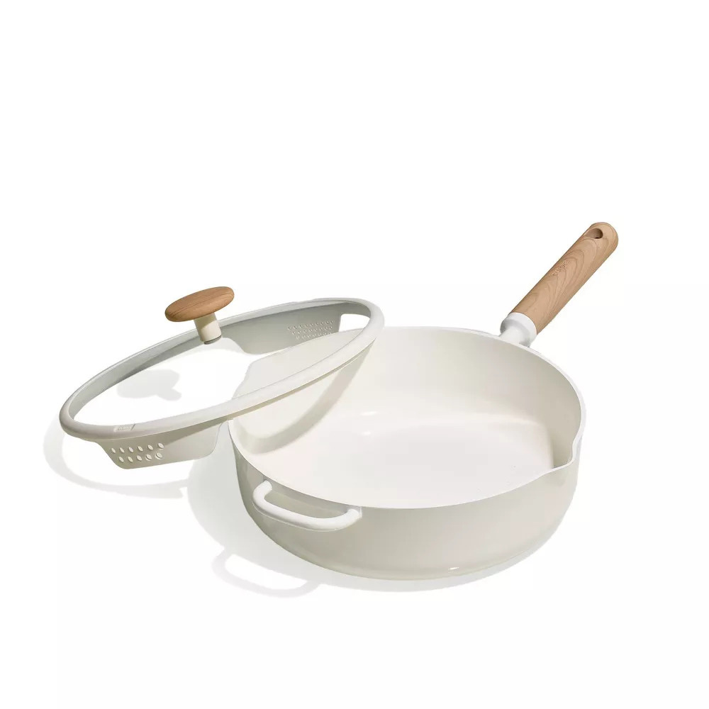 Carote - Ceramic Nonstick Saute Pan With Dual-Size Strainer Lid - Cream