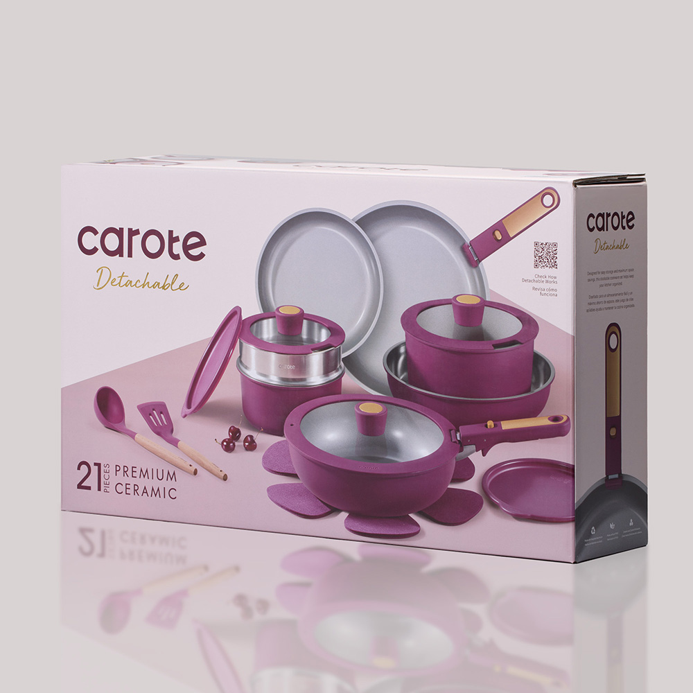 Carote - Ceramic Cookware Set With Detachable Handle - 21Pc-Set