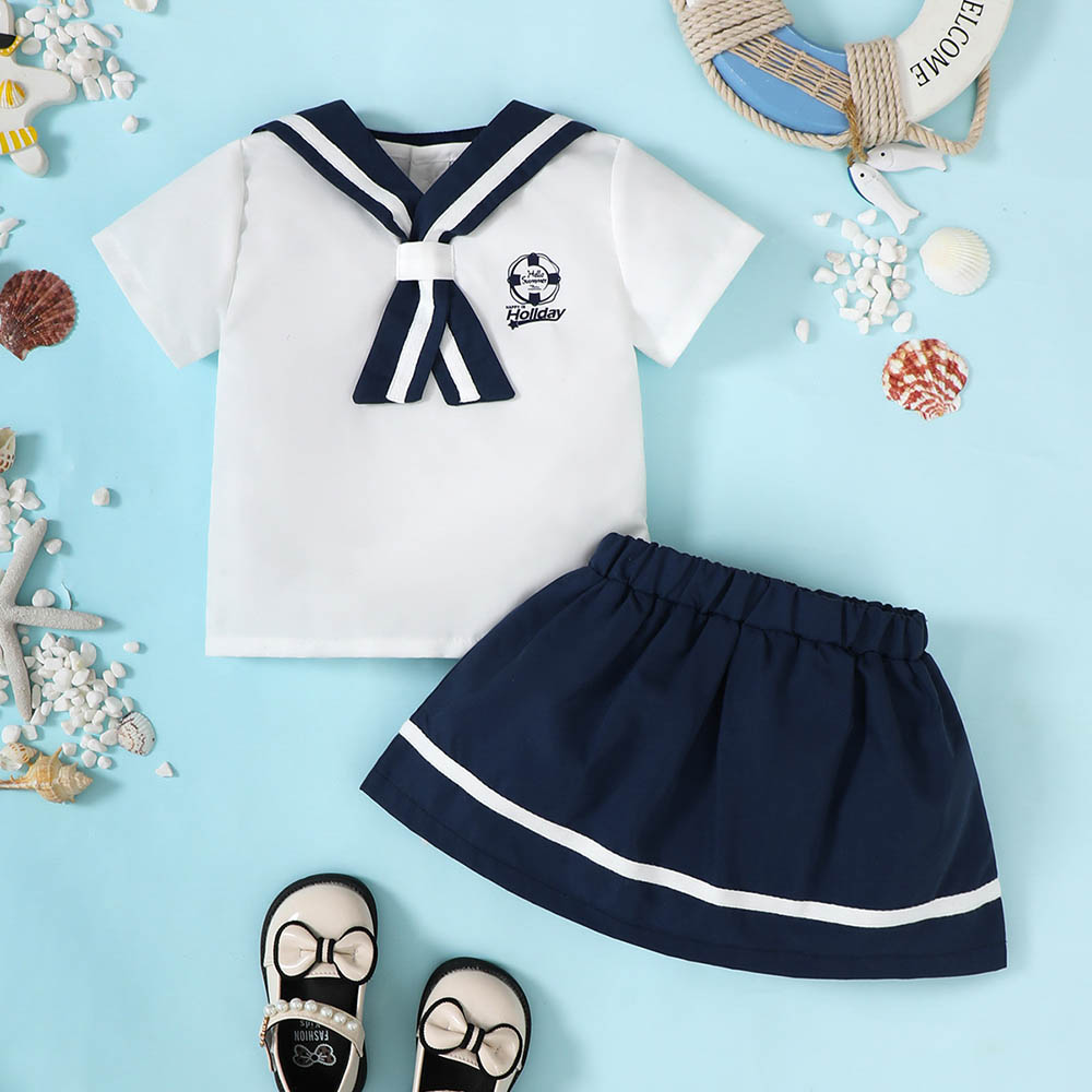 Brownbark Baby Girl's Short Sleeves Top and Short Skirt - Blue - 2 Pcs