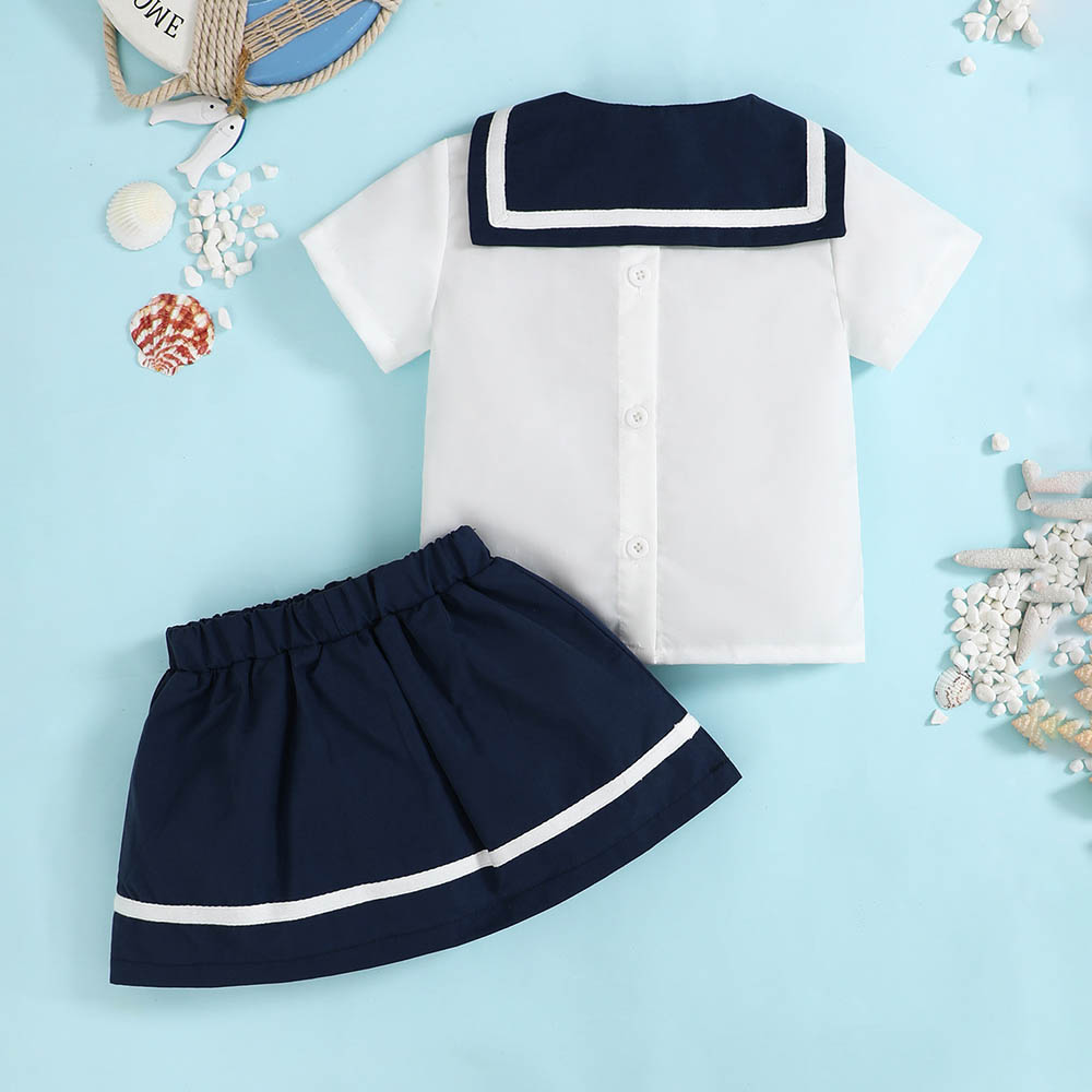 Brownbark Baby Girl's Short Sleeves Top and Short Skirt - Blue - 2 Pcs