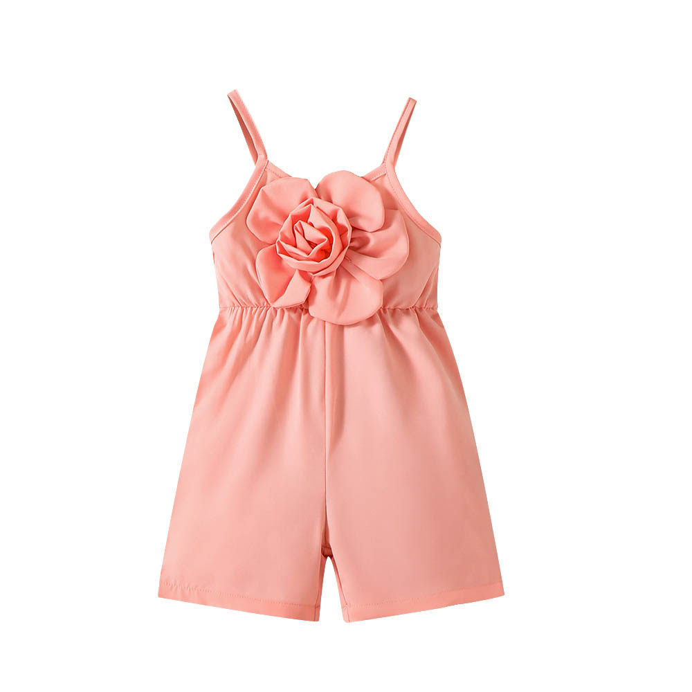 Brownbark Baby Girl's 3D Floral Applique Summer Jumpsuit - Pink