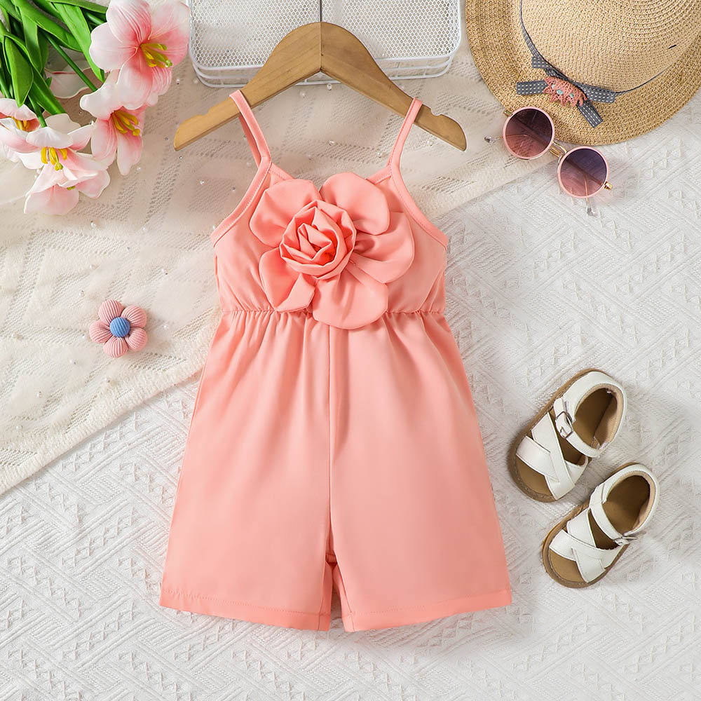 Brownbark Baby Girl's 3D Floral Applique Summer Jumpsuit - Pink