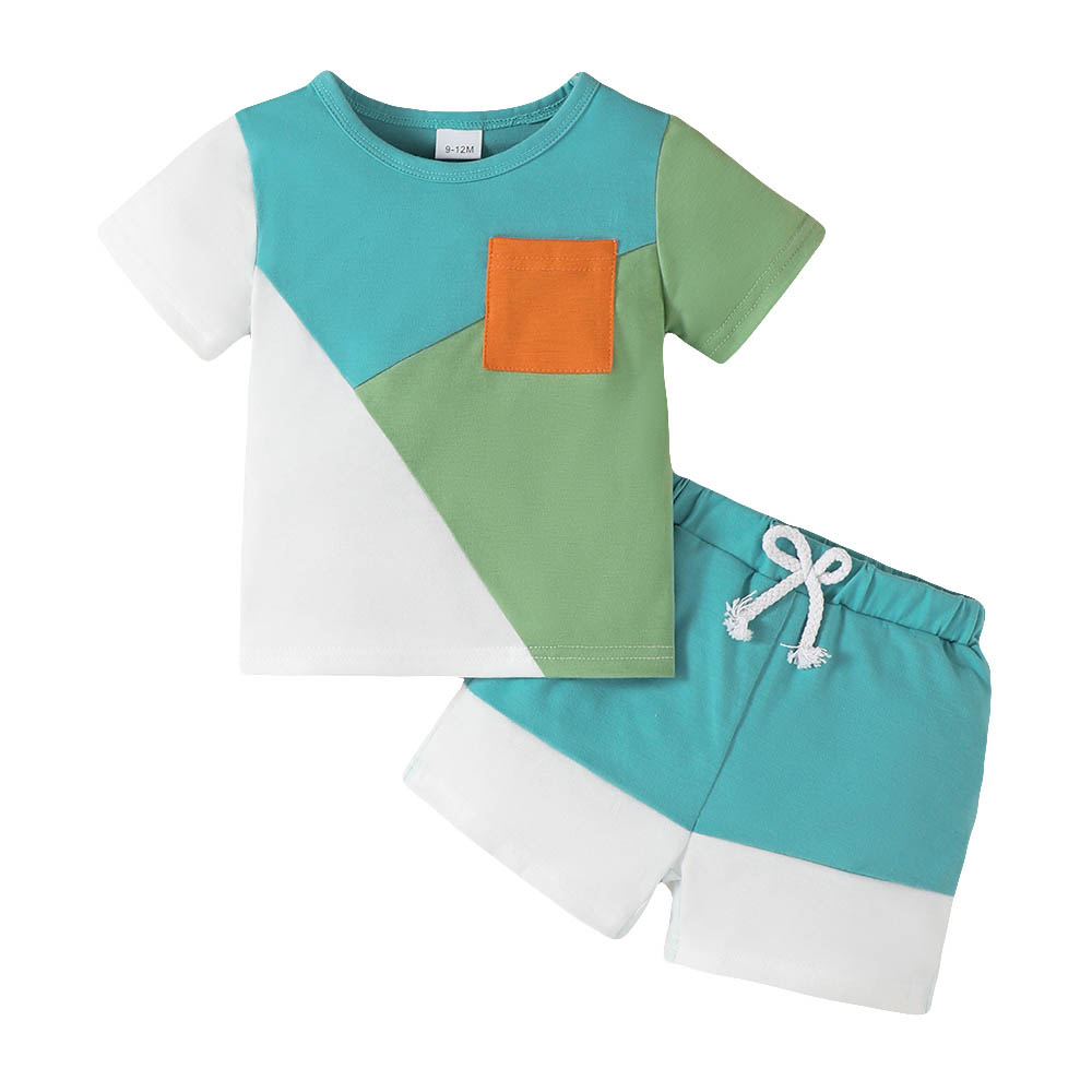 Brownbark Baby Boy's Short Sleeves Colorblocked T-Shirt and Shorts - 2 Pcs
