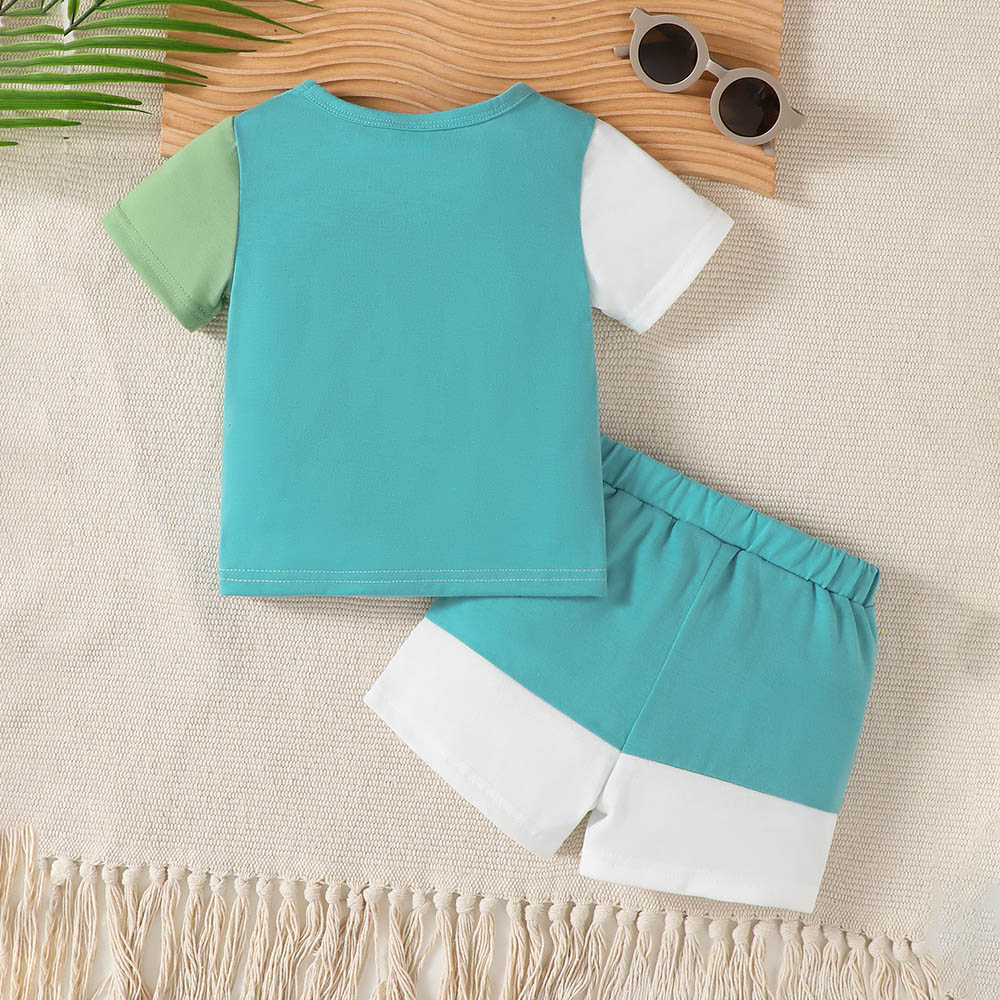 Brownbark Baby Boy's Short Sleeves Colorblocked T-Shirt and Shorts - 2 Pcs