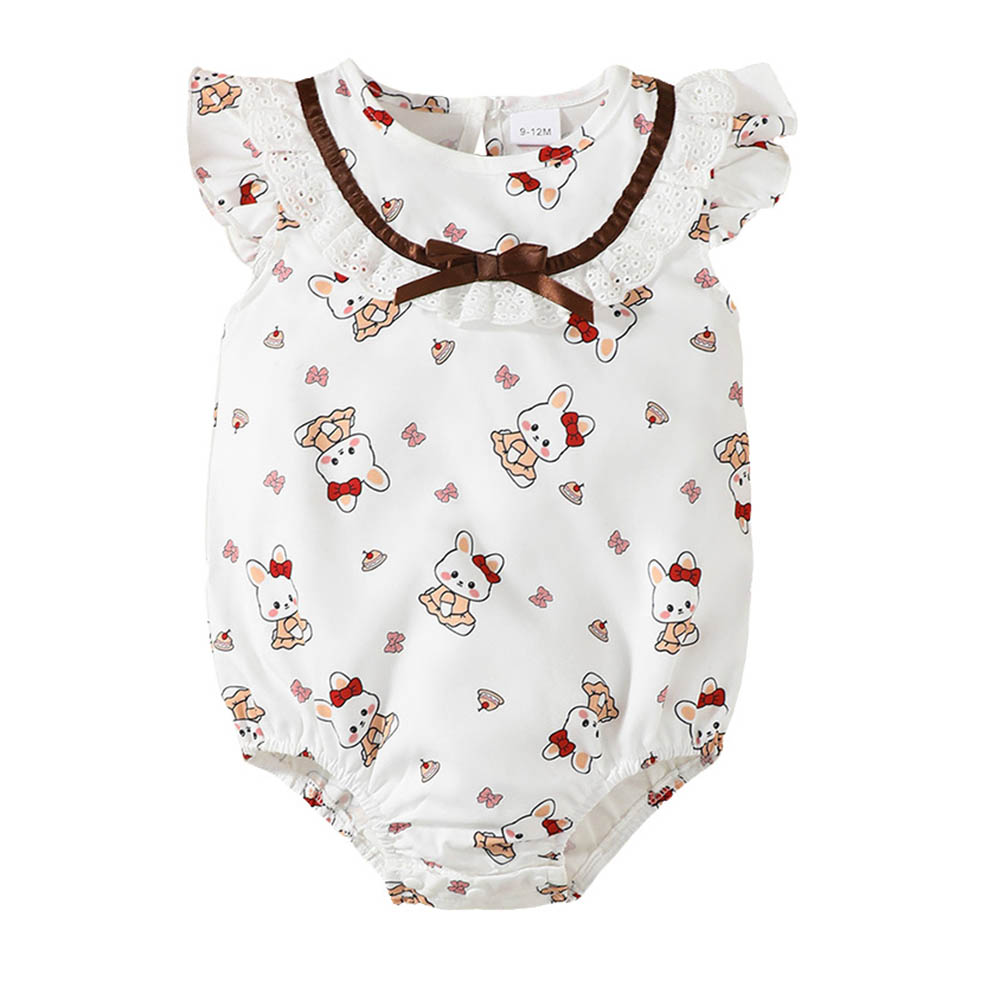 Brownbark Baby Girl's Rabbit Printed Bodysuit - White