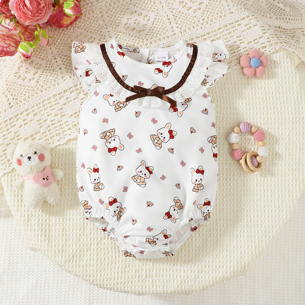 Brownbark Baby Girl's Rabbit Printed Bodysuit - White