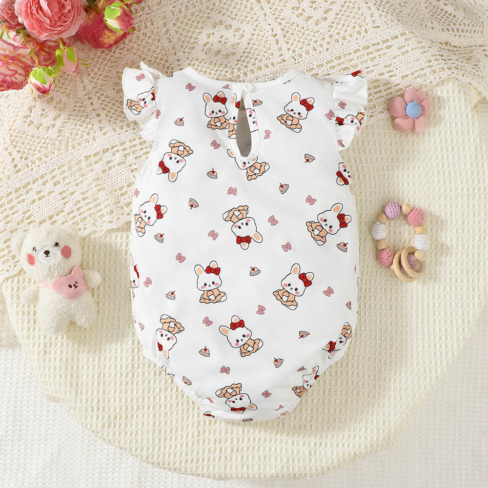 Brownbark Baby Girl's Rabbit Printed Bodysuit - White