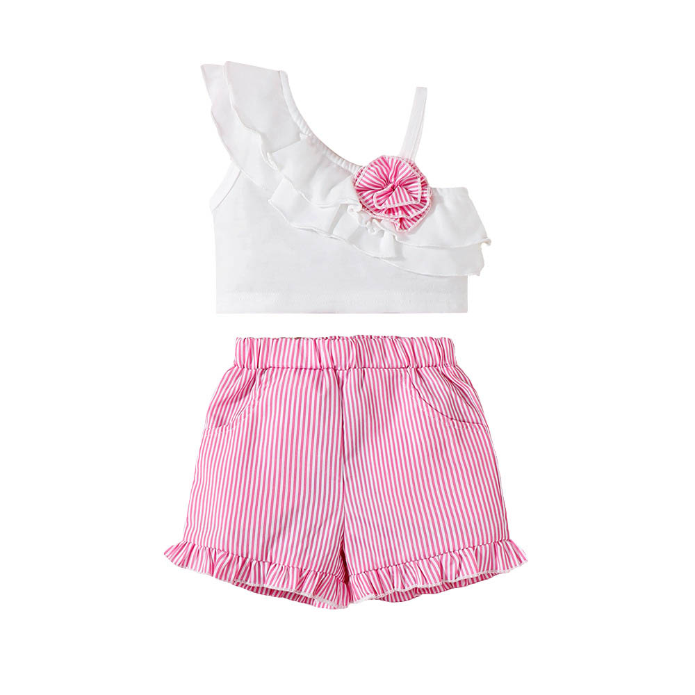 Brownbark Baby Girl's One Shoulder Top and Shorts - Pink - 2 Pcs