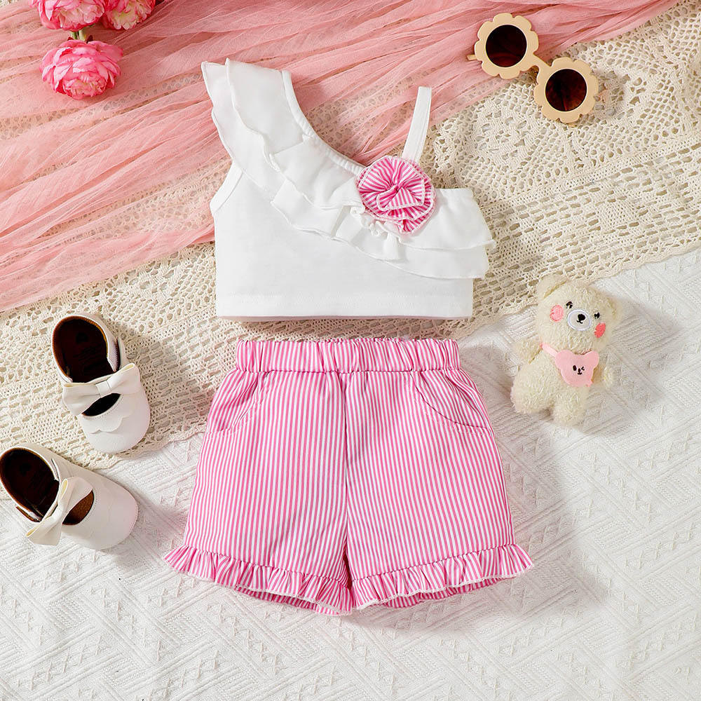 Brownbark Baby Girl's One Shoulder Top and Shorts - Pink - 2 Pcs