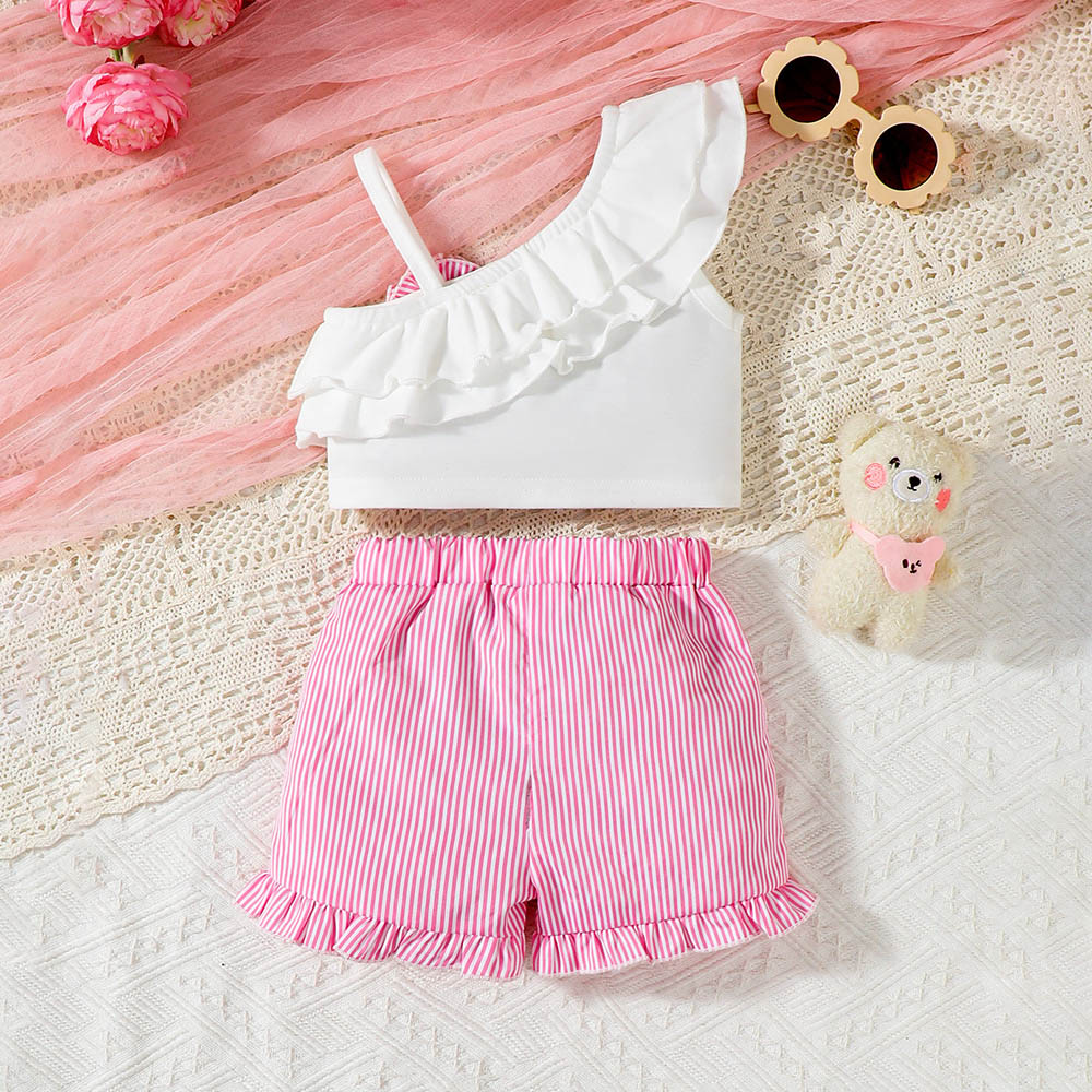 Brownbark Baby Girl's One Shoulder Top and Shorts - Pink - 2 Pcs