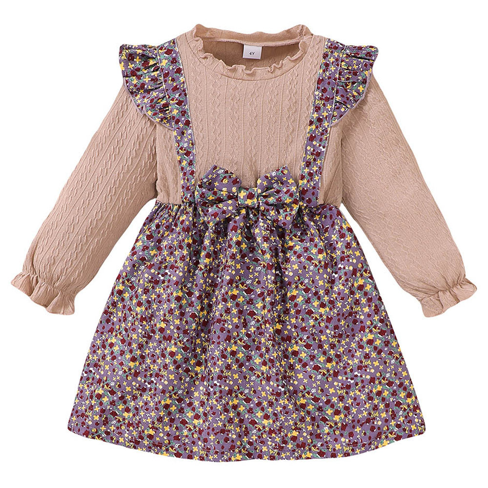Brownbark Girl's Floral Printed Long Sleeves Dress
