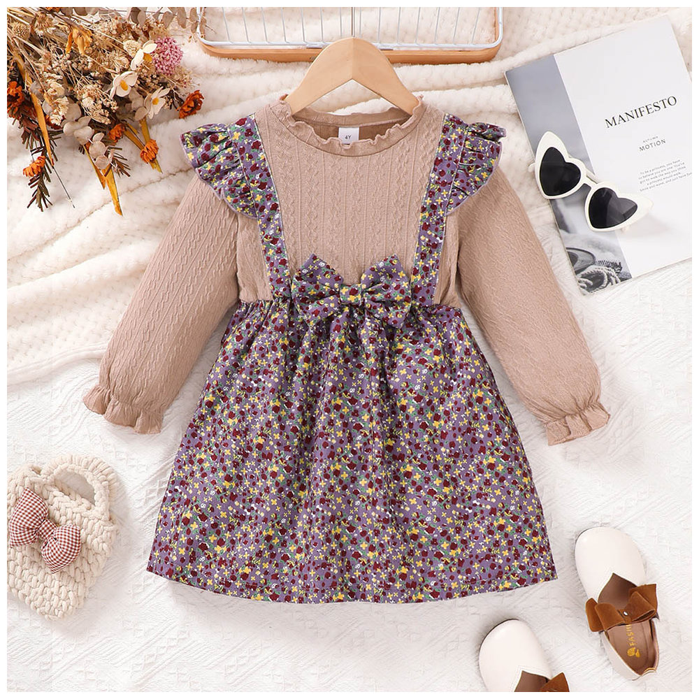 Brownbark Girl's Floral Printed Long Sleeves Dress