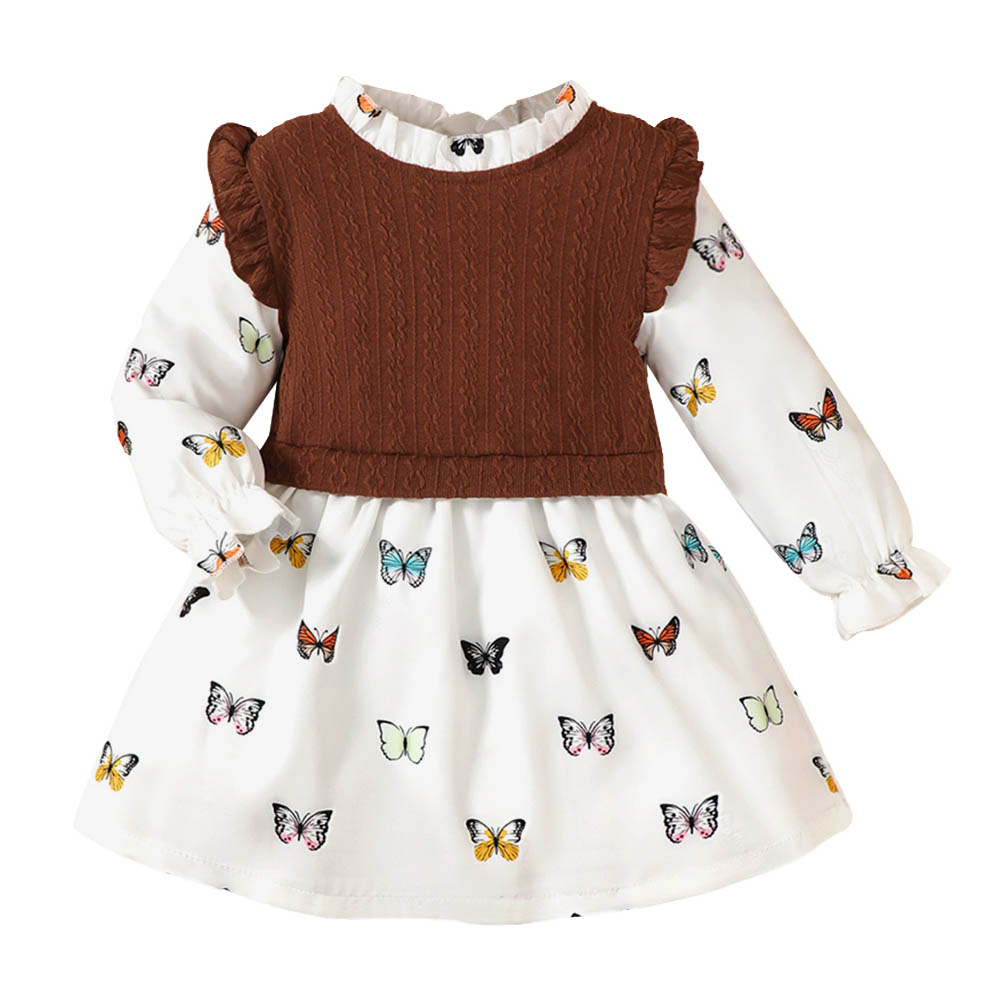 Brownbark Girl's Butterfly Printed Long Sleeves Dress