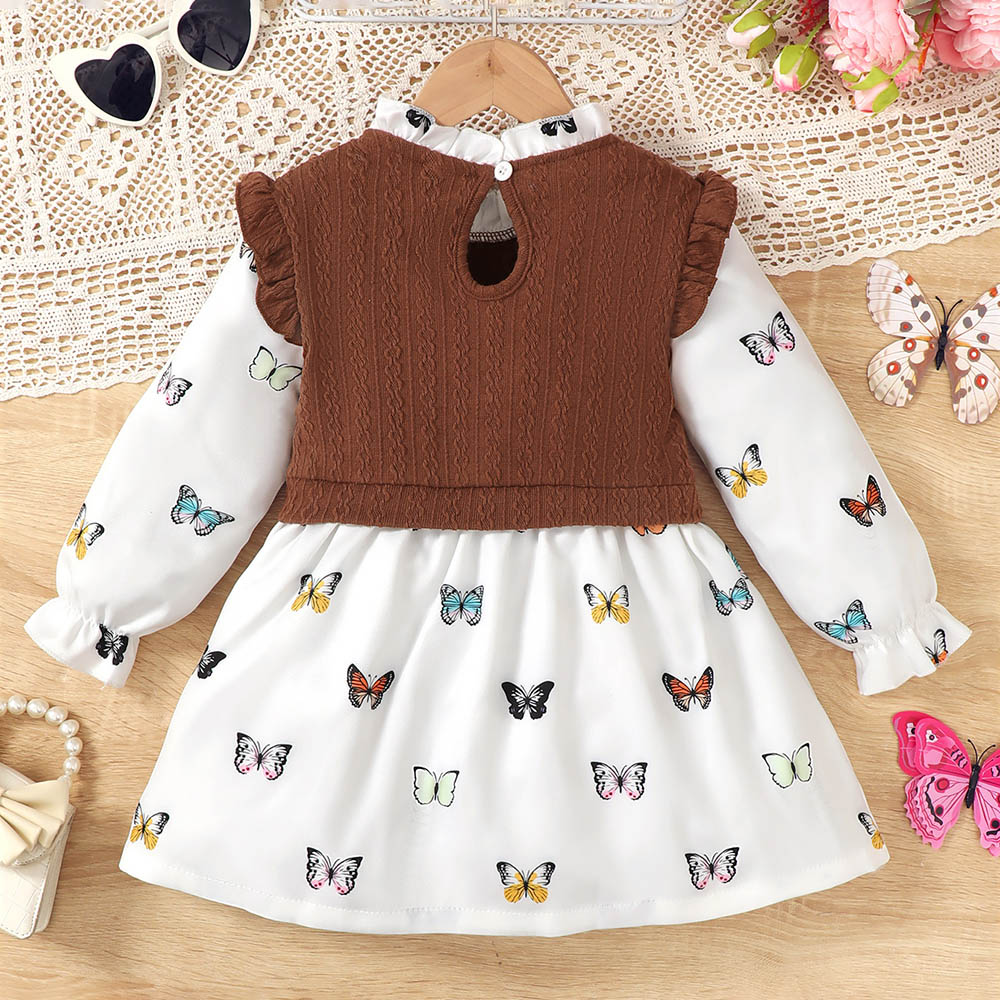 Brownbark Girl's Butterfly Printed Long Sleeves Dress
