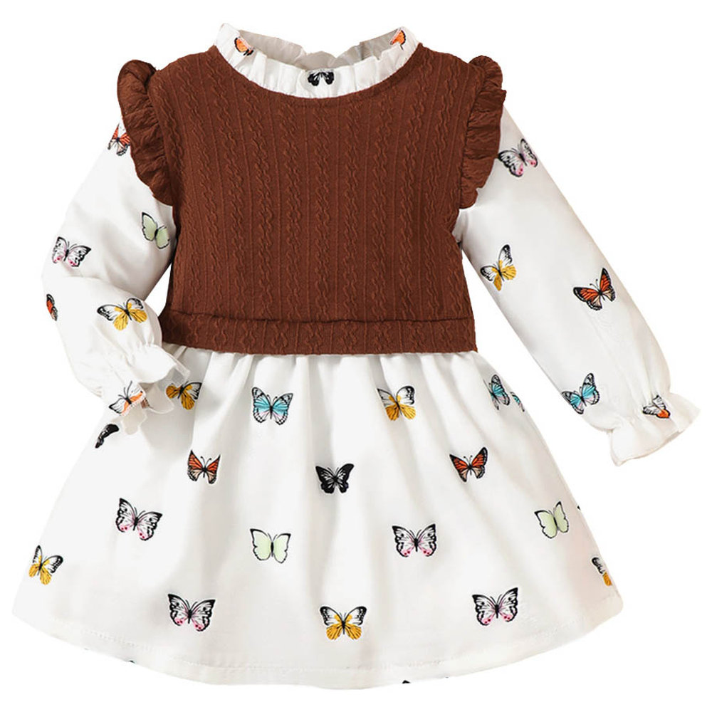 Brownbark Girl's Butterfly Printed Long Sleeves Dress