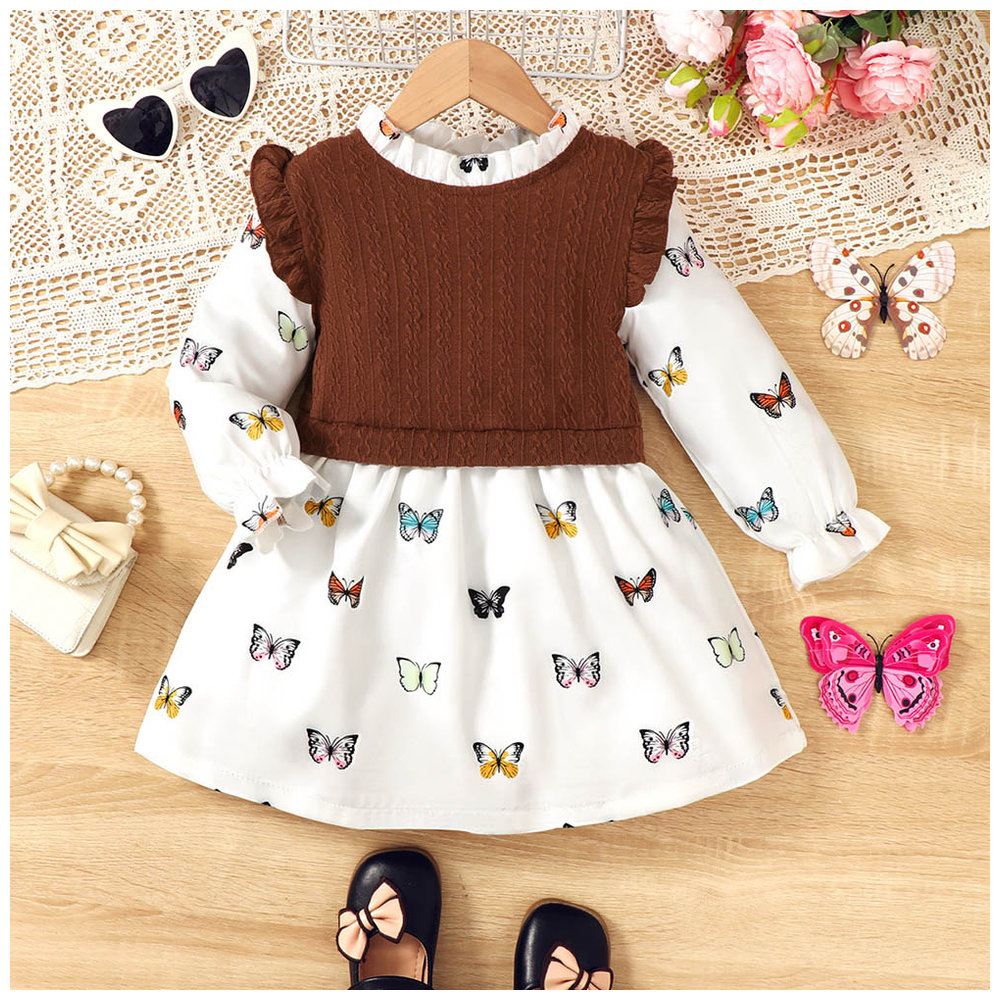 Brownbark Girl's Butterfly Printed Long Sleeves Dress