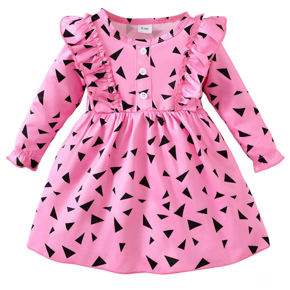 Brownbark Baby Girl's Geometric Printed Long Sleeves Dress - Pink